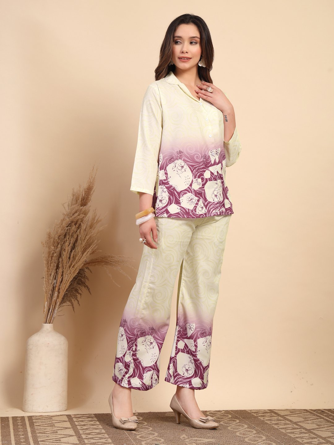 Multi Cotton Printed Shirt With Trousers Co-Ords Set