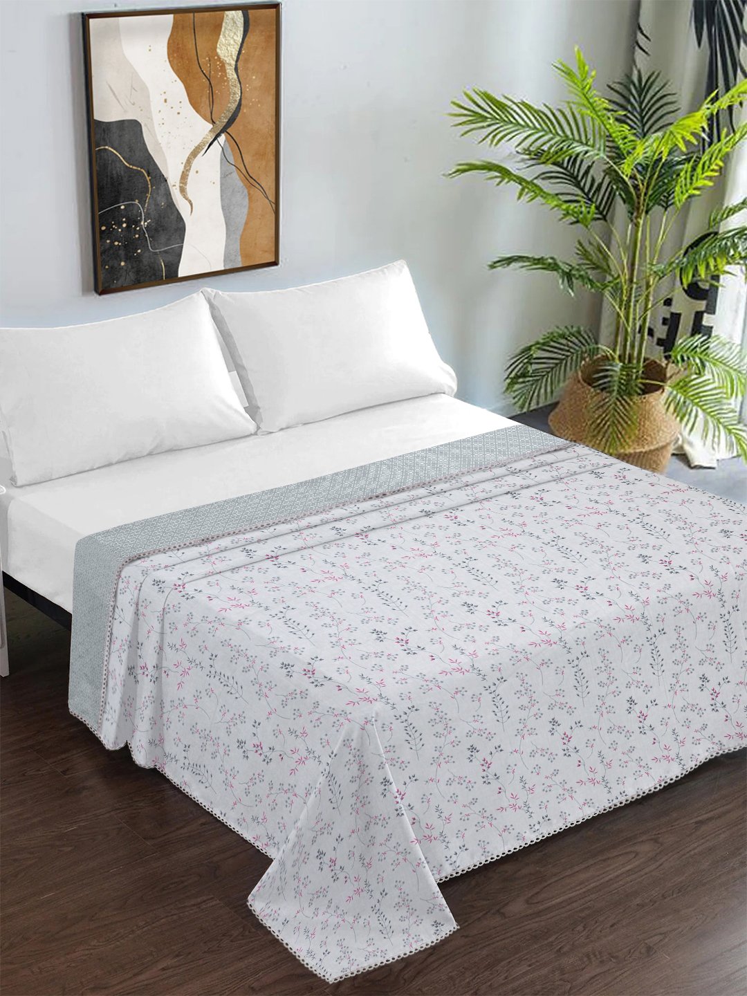 Grey Pure Cotton Floral Double Bed Dohar