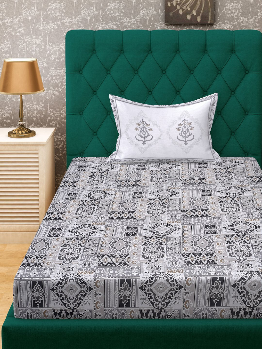 Multi Ethnic Motifs 400 TC Pure Cotton Single Bedsheet with Pillow Cover