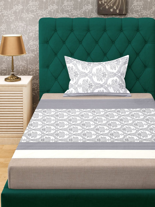 Multi Floral 300 TC Cotton Blend Single Bedsheet with Pillow Cover