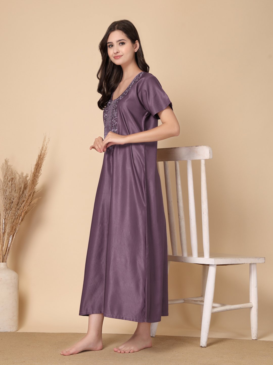 Purple Solid Soft Feel Cotton Blend Maxi