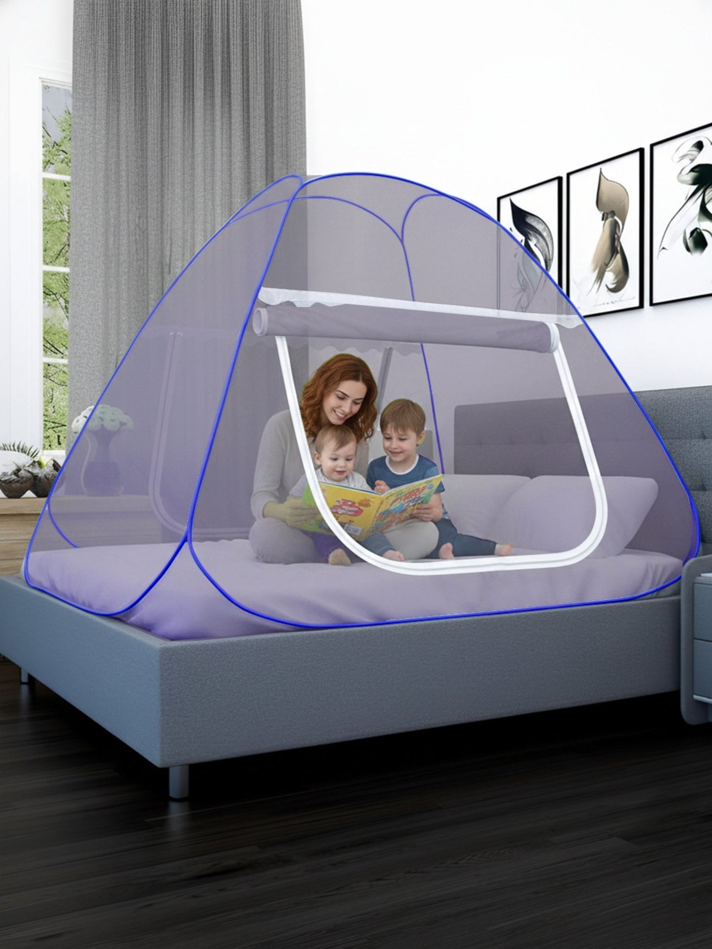 Blue King Size Washable Foldable Mosquito Net