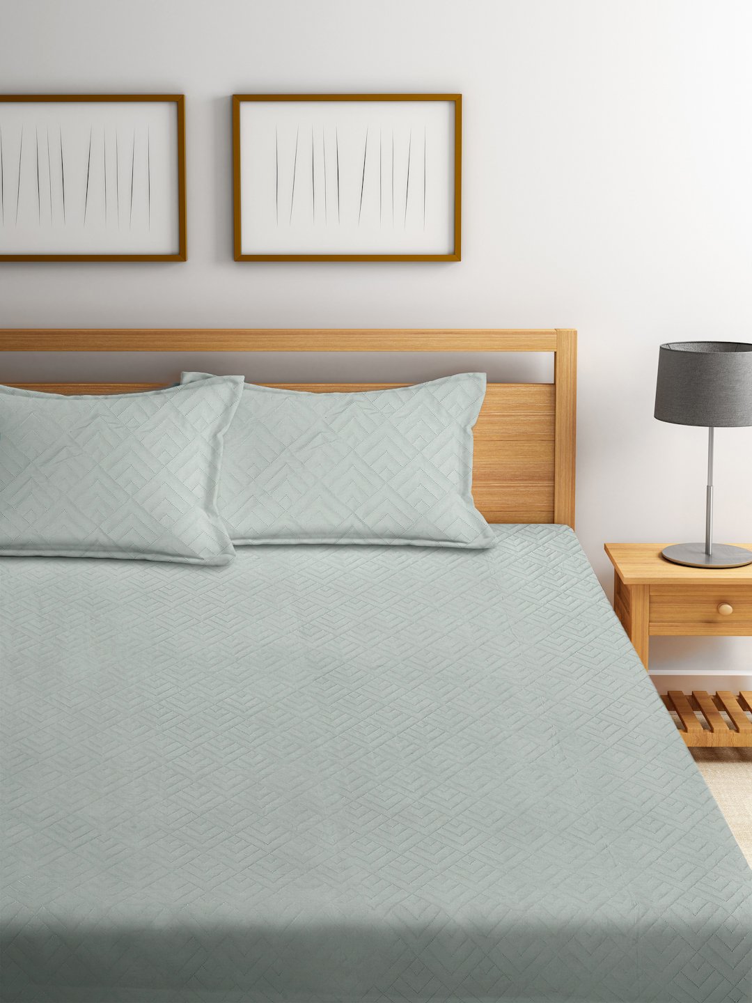 LightGreen Geometric King Size Micro Fiber Filling Double Bedcover with 2 Pillow covers