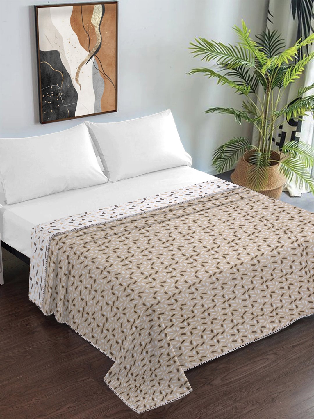 Beige Pure Cotton Geometric Double Bed Dohar