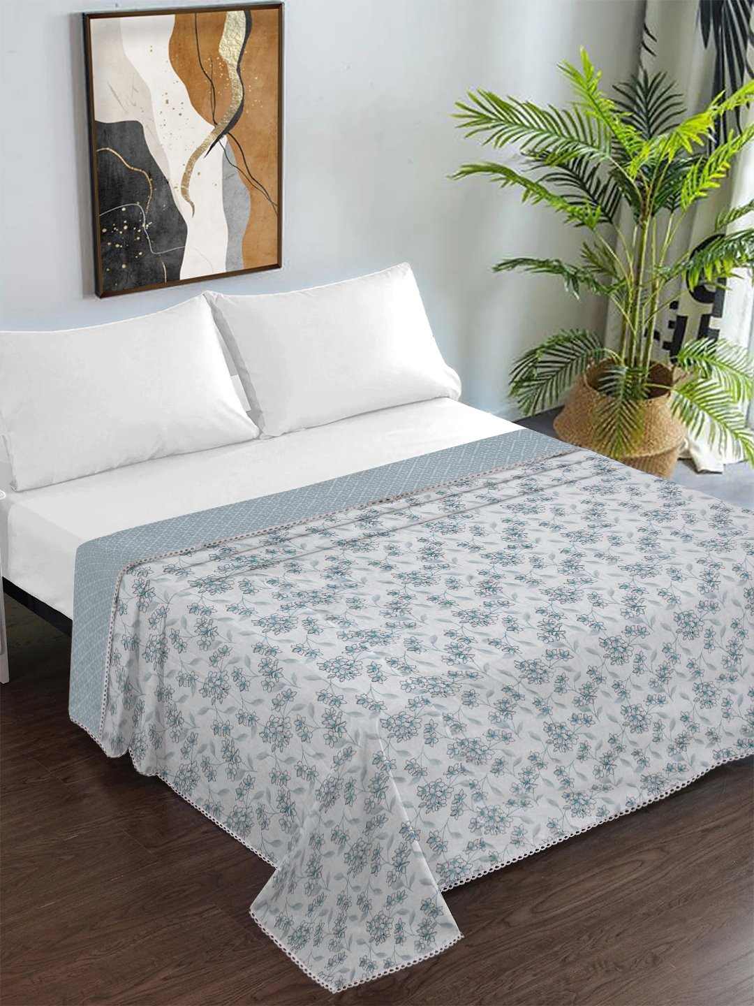 Blue Pure Cotton Floral Double Bed Dohar