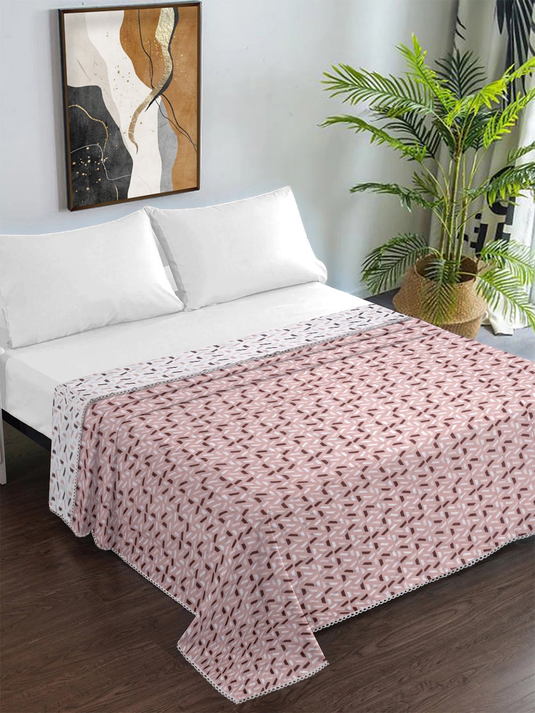 Pink Pure Cotton Geometric Double Bed Dohar