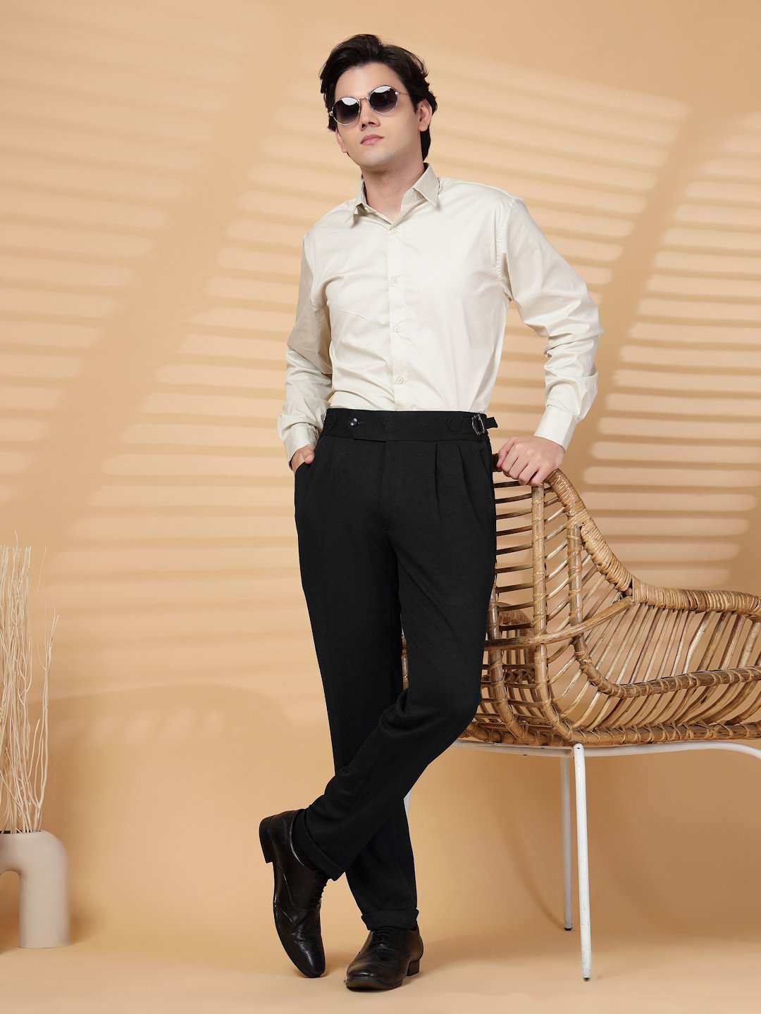 Black Lycra Cotton Comfort-Fit Solid Regular Formal Trouser