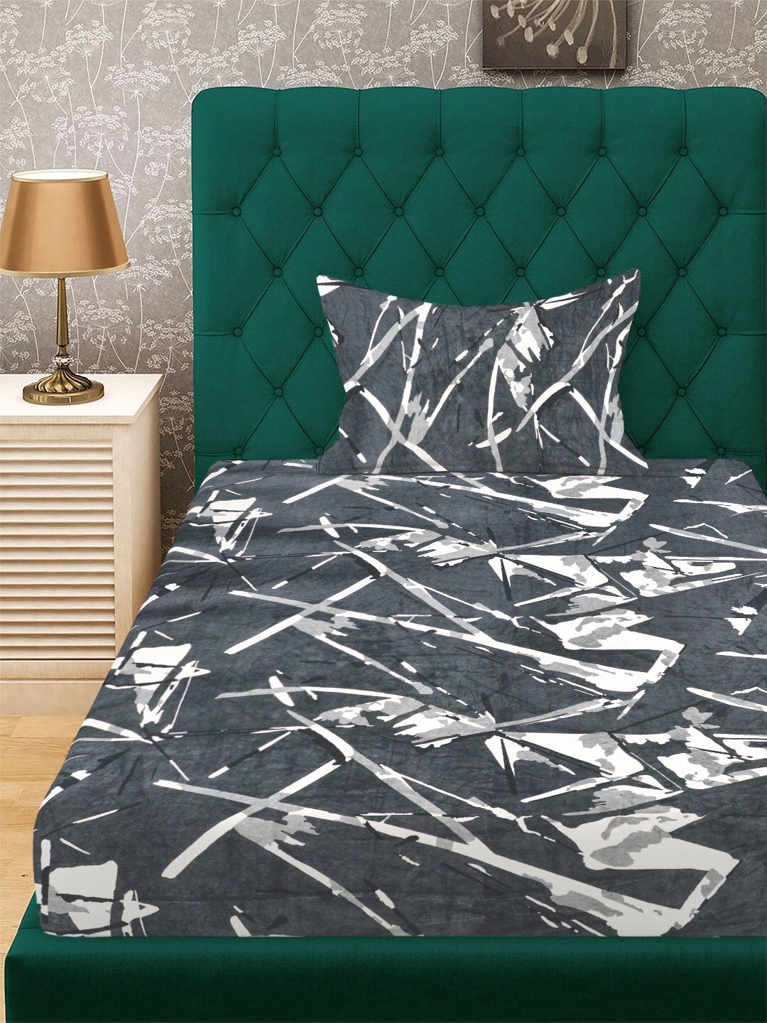 Grey Geometric Woolen Single Bedsheet with Pillow Cover