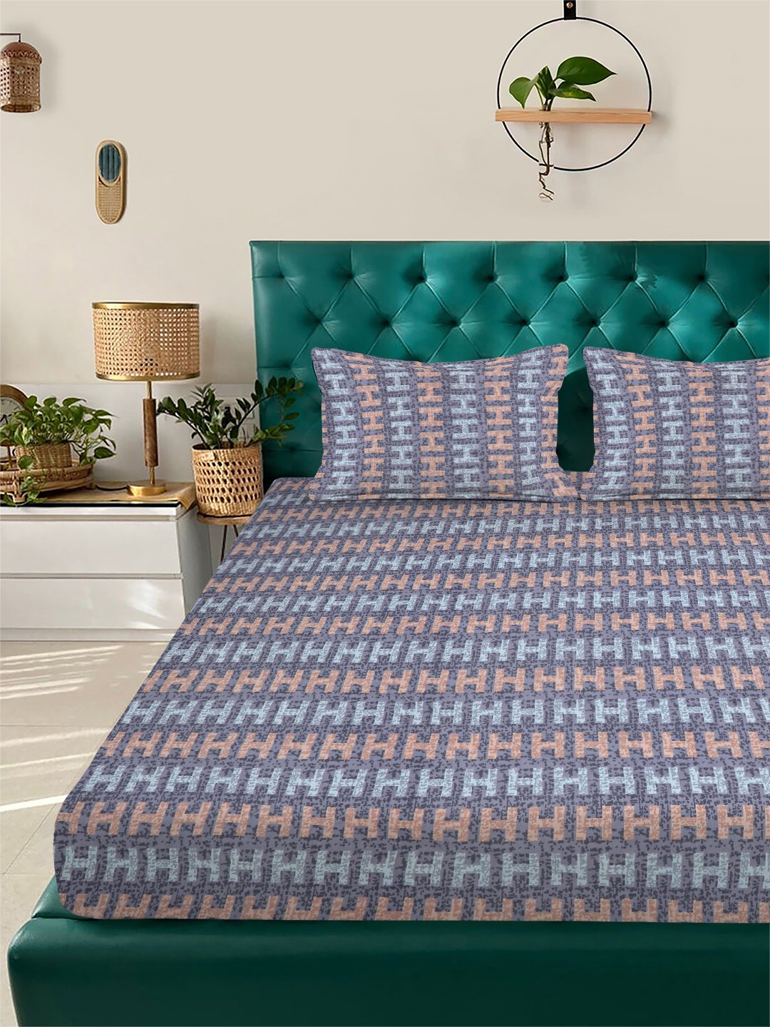 Purple Abstract 300 TC Cotton Blend Double Bedsheet with 2 Pillow Covers