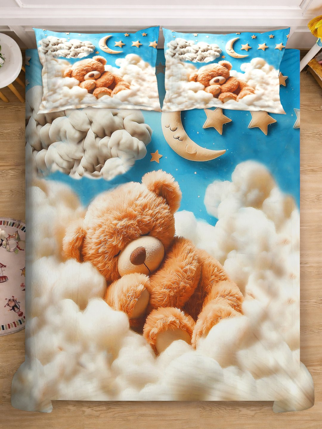 Multi 7D Cartoon Characters Printed Cotton Blend Double Bedsheet with 2 Pillow Covers