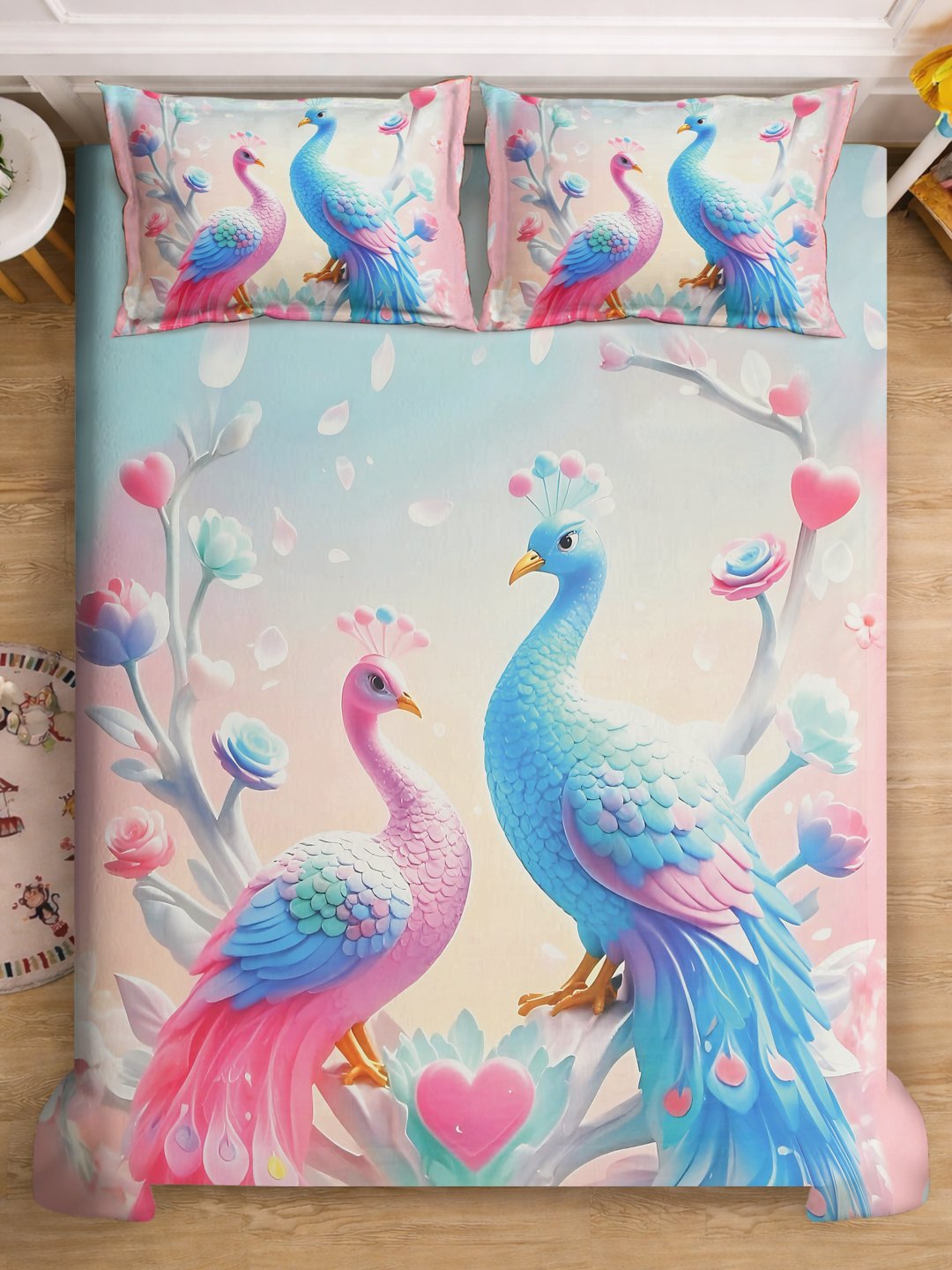 Multi 7D Animal Printed Fitted Cotton Blend Double Bedsheet with 2 Pillow Covers