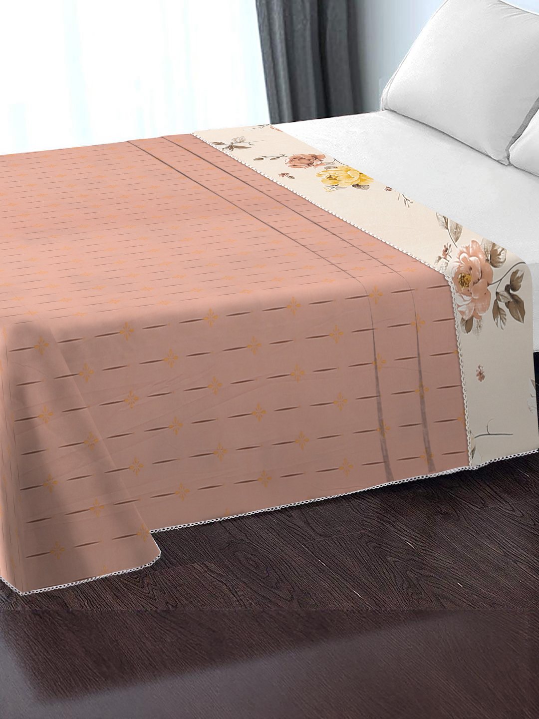 Cream Cotton Blend Floral Double Bed Dohar