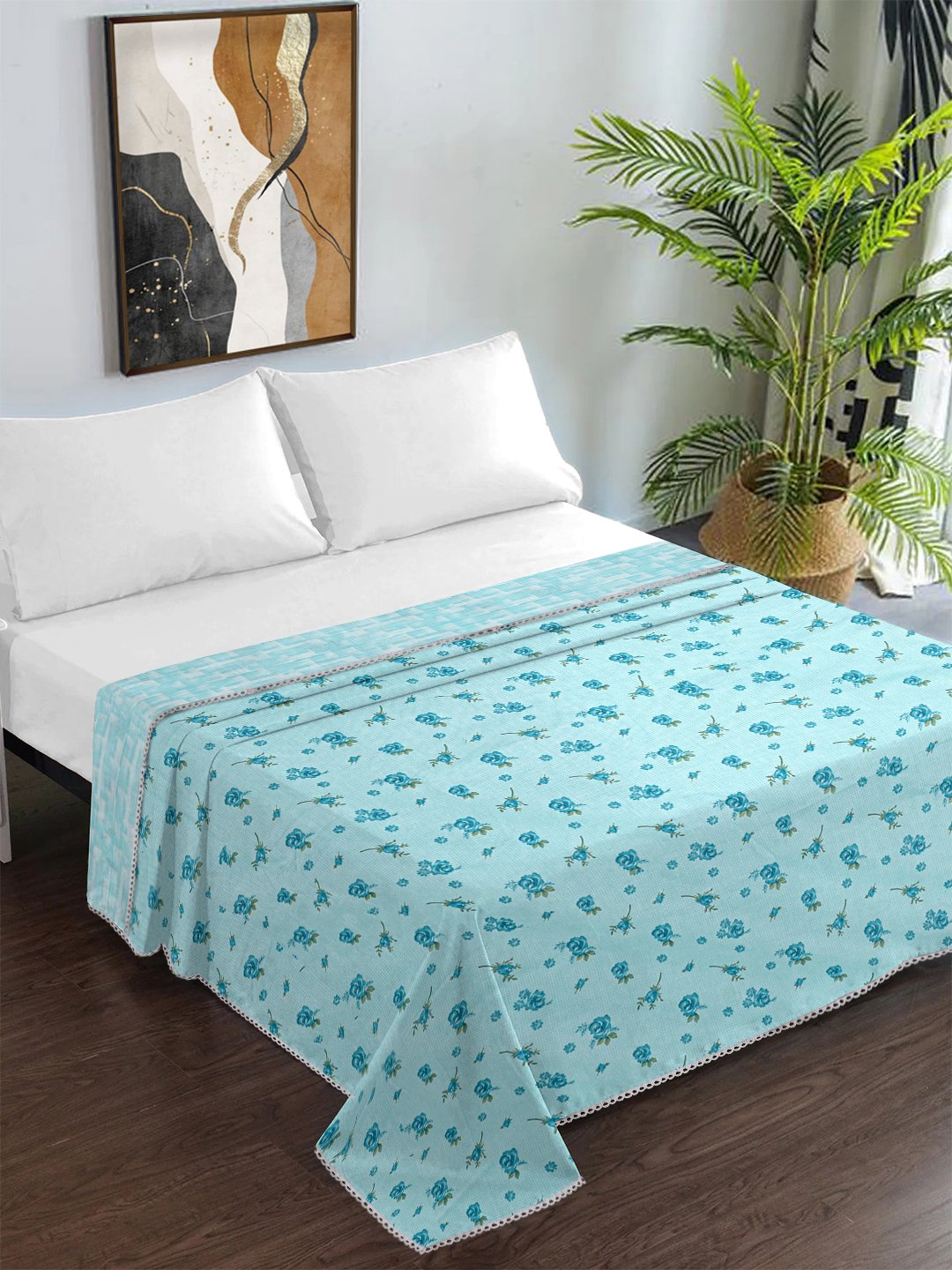 Blue Pure Cotton Floral Double Bed Dohar