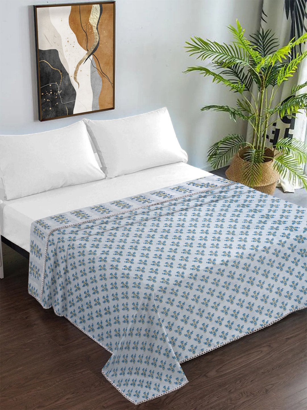 Blue Pure Cotton Floral Double Bed Dohar