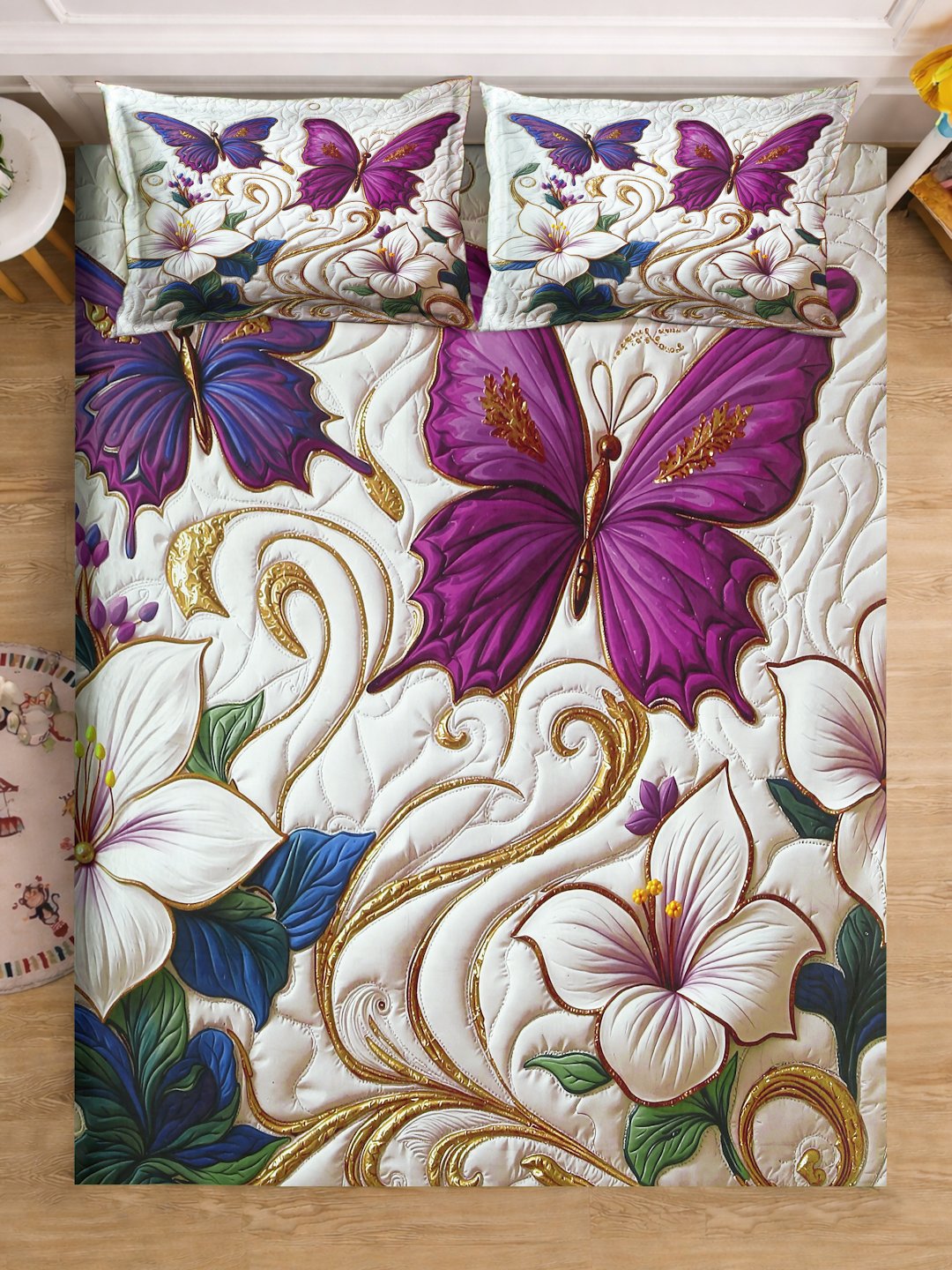 Multi Digital Floral Printed Cotton Blend Fitted Double Bedsheet with 2 Pillow Covers