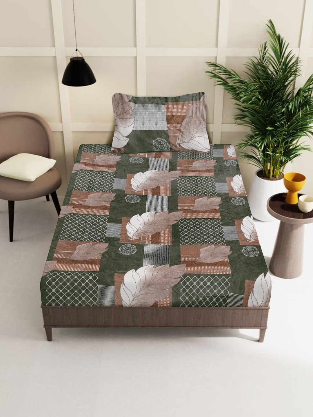 Multicolor Floral Woolen Fitted Single Bed Sheet with Pillow Cover