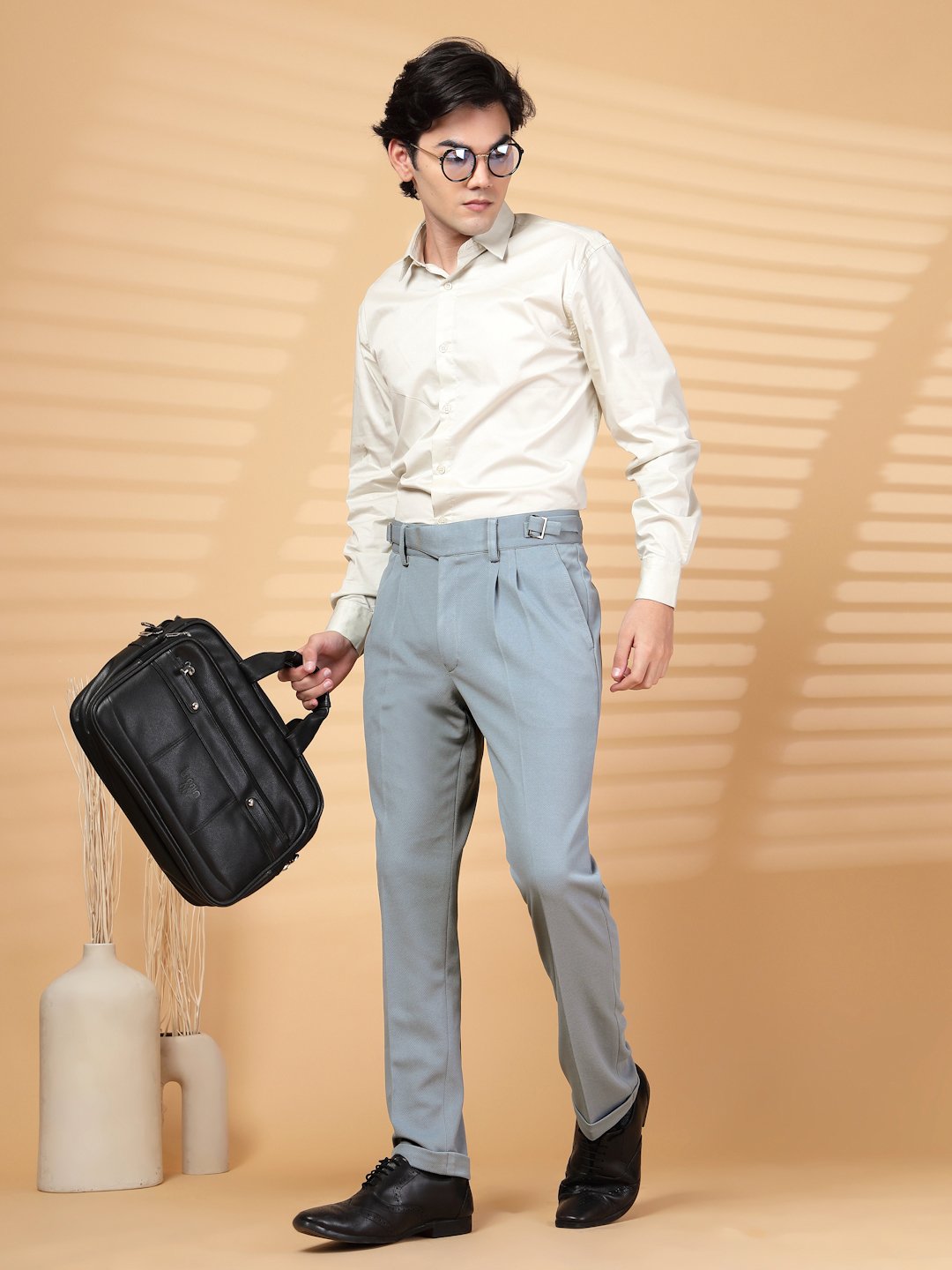 Grey Lycra Cotton Solid Smart Fit Formal Trouser