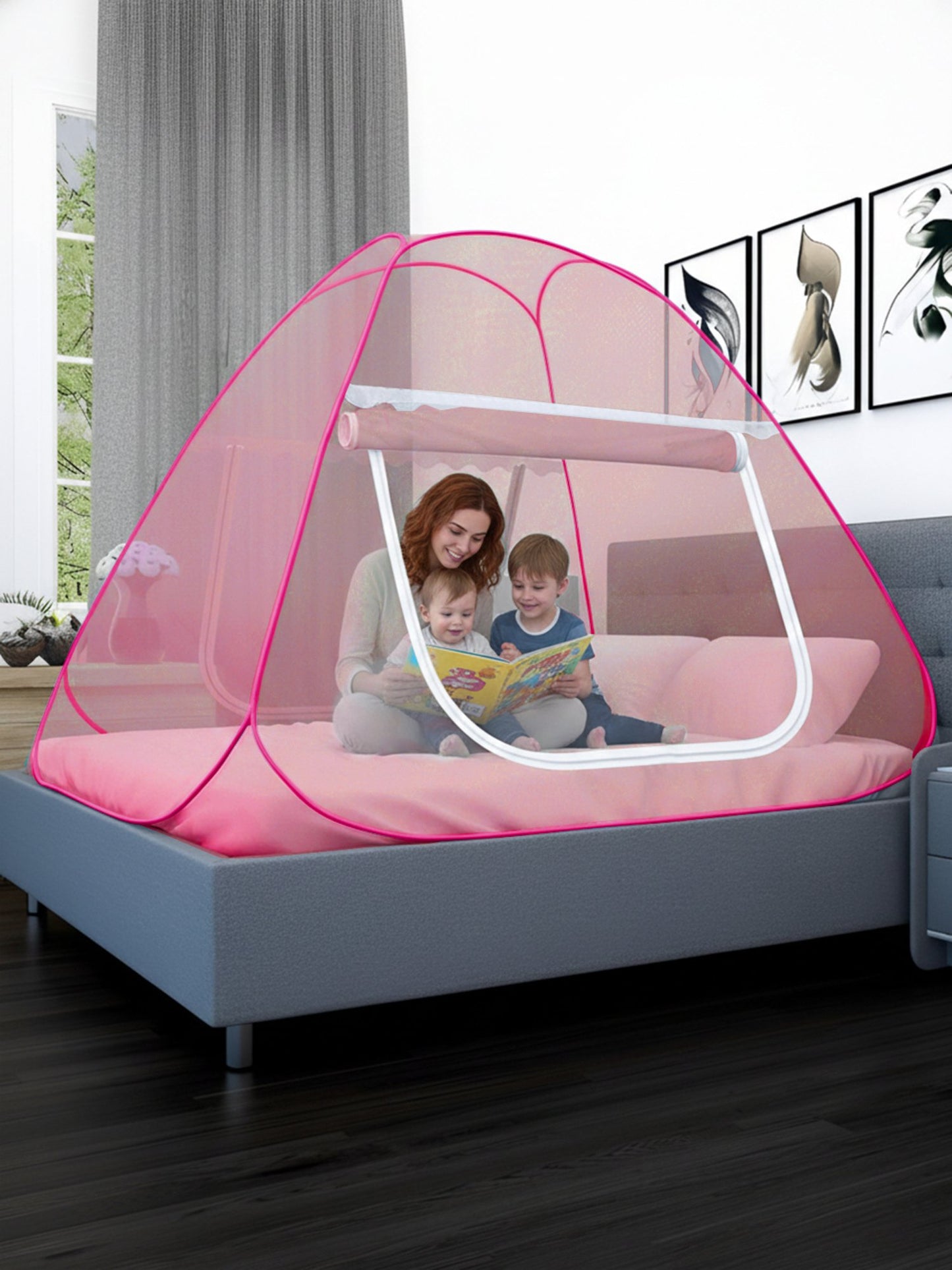Pink King Size Washable Foldable Mosquito Net
