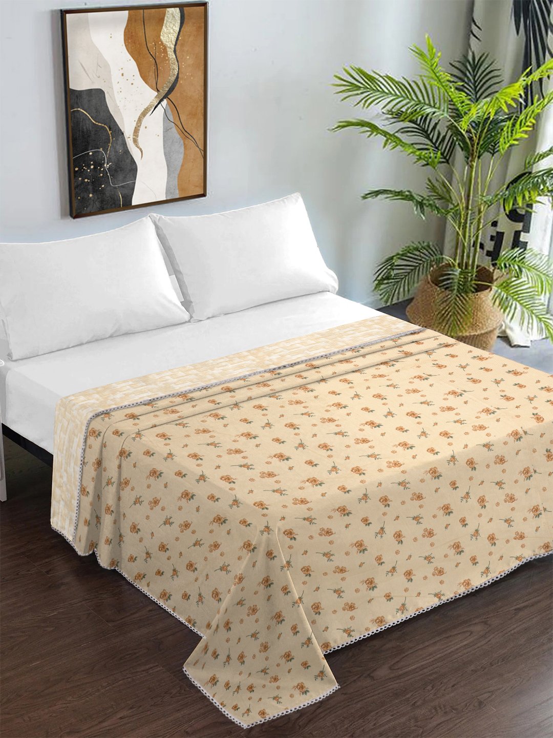 Yellow Pure Cotton Floral Double Bed Dohar