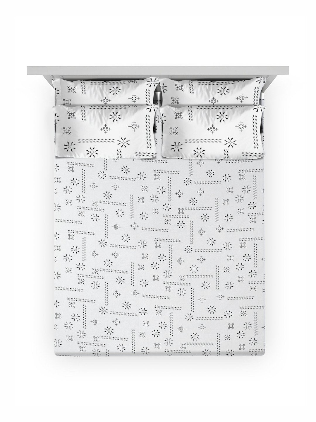 OffWhite Geometric 400 TC Pure Cotton Fitted Super King Double Bedsheet with 4 Pillow Covers