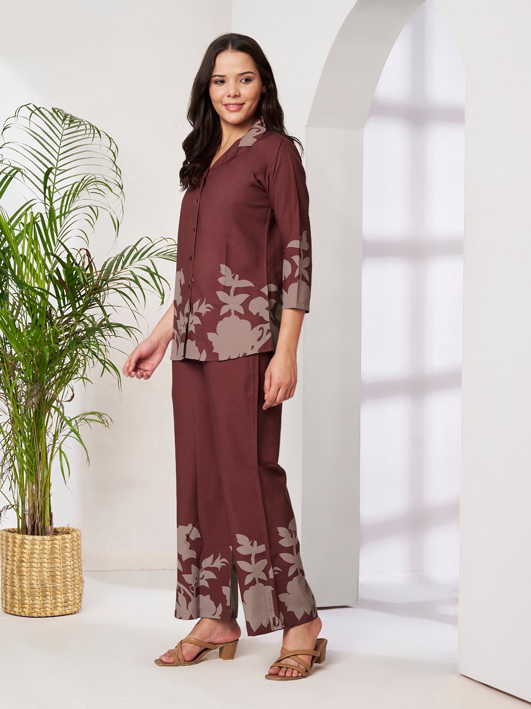 Rust Cotton Printed Shirt With Trousers Co-Ords Set