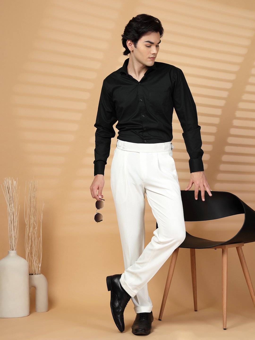 White Lycra Cotton Solid Smart Fit Formal Trouser