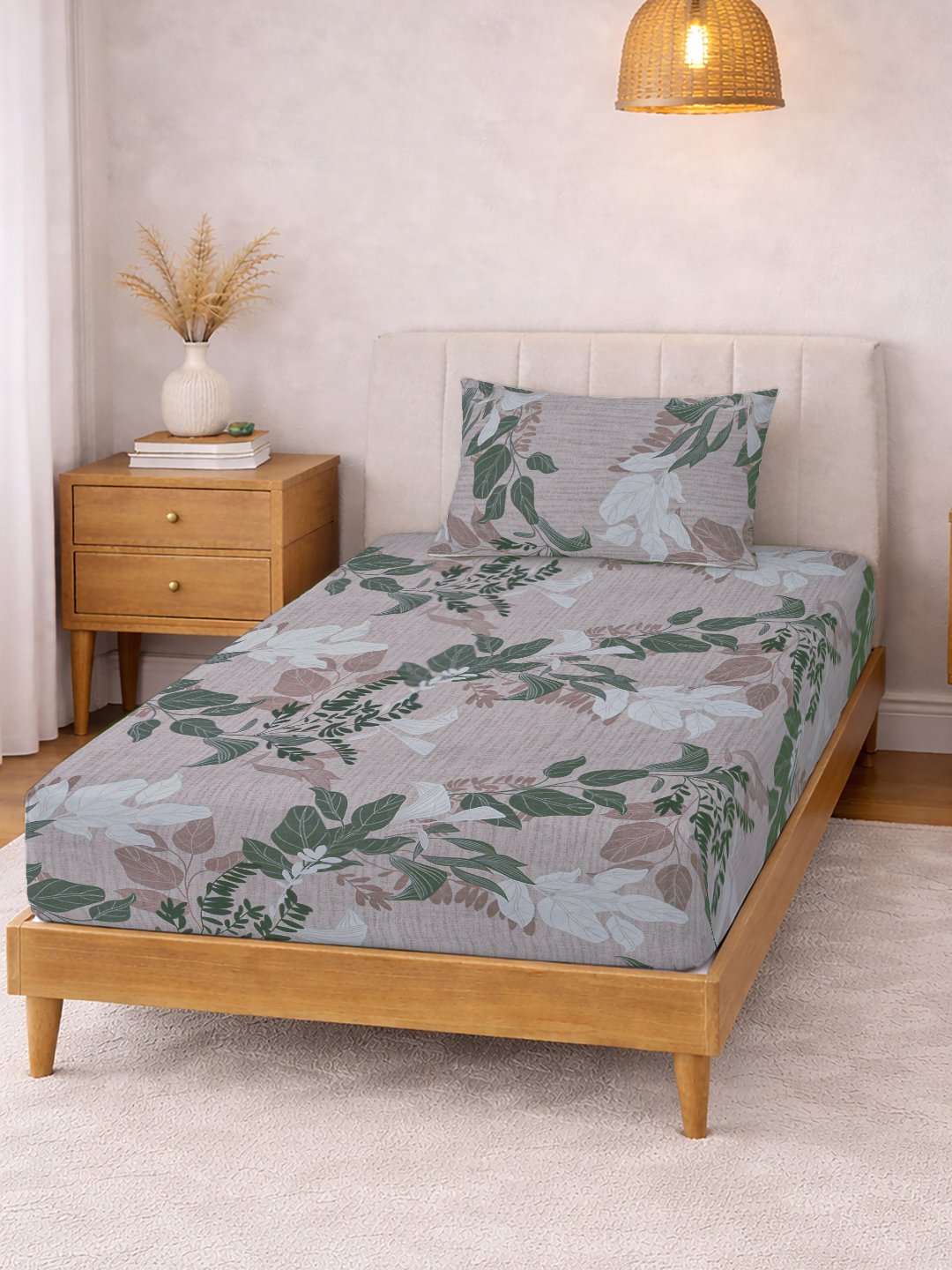 Multi Floral Cotton Blend Fitted Single Bedsheet with Pillow Cover