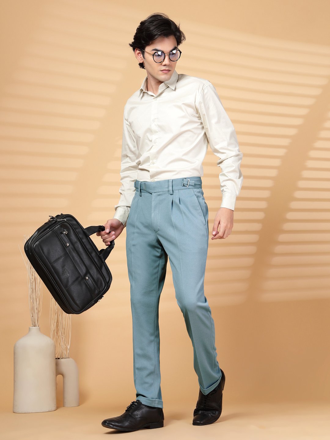 Dark Grey Lycra Cotton Solid Smart Fit Formal Trouser