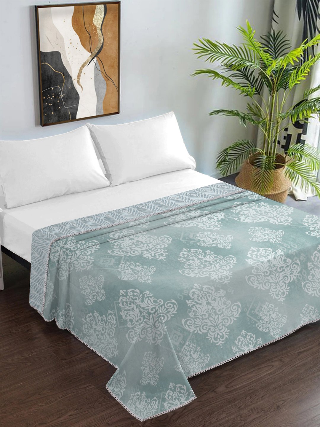Grey Cotton Blend Floral Double Bed Dohar