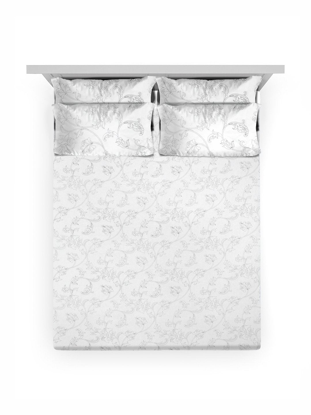 OffWhite Floral 400 TC Pure Cotton Fitted Super King Double Bedsheet with 4 Pillow Covers