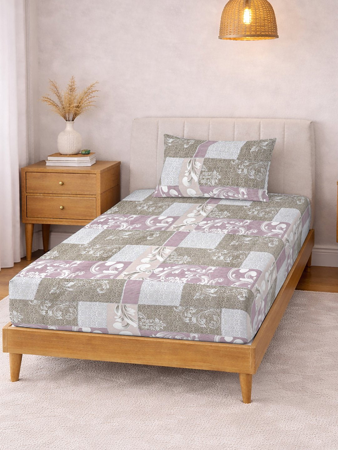 Multi Floral Cotton Blend Single Bedsheet with Pillow Cover