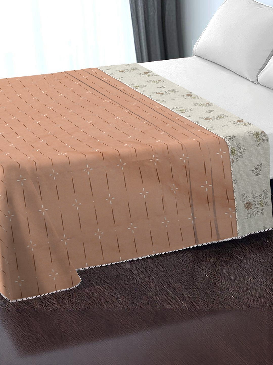 Green Cotton Blend Floral Double Bed Dohar