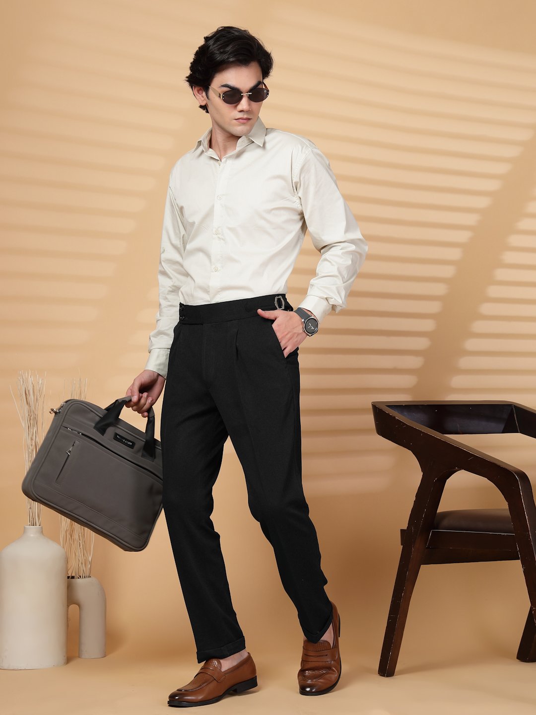 Black Lycra Cotton Solid Smart Fit Formal Trouser