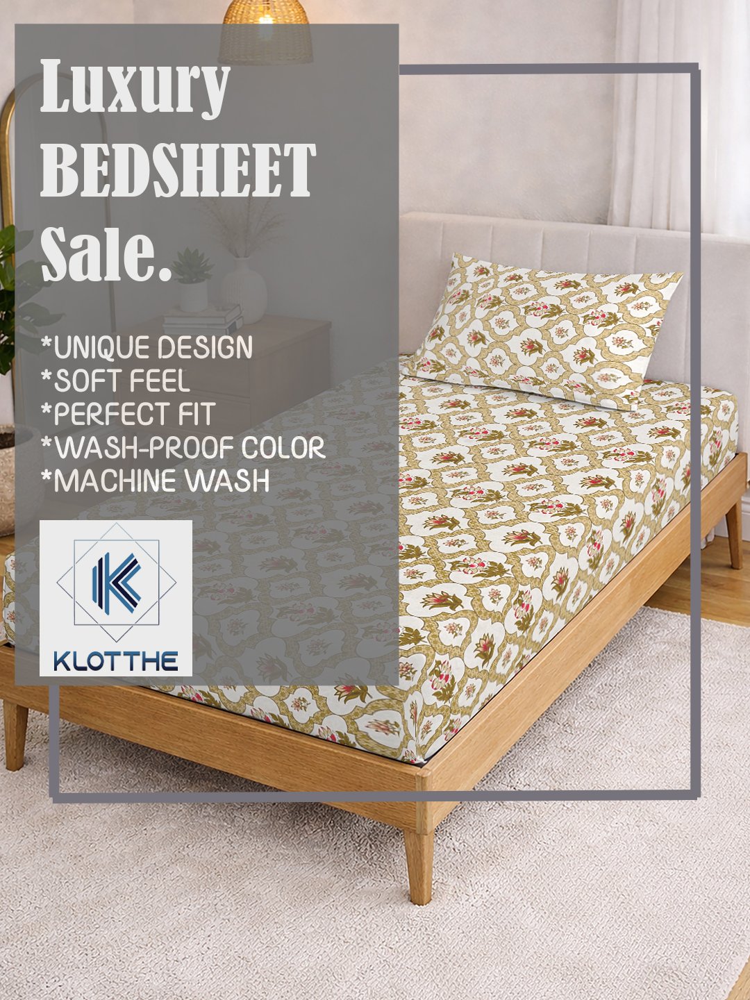 Yellow Floral Cotton Blend Fitted Single Bedsheet with Pillow Cover