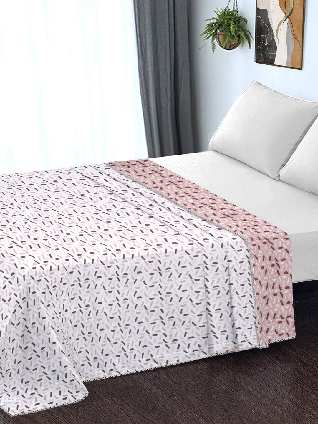 Pink Pure Cotton Geometric Double Bed Dohar