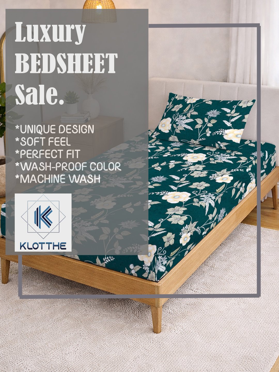 Green Floral Cotton Blend Single Bedsheet with Pillow Cover
