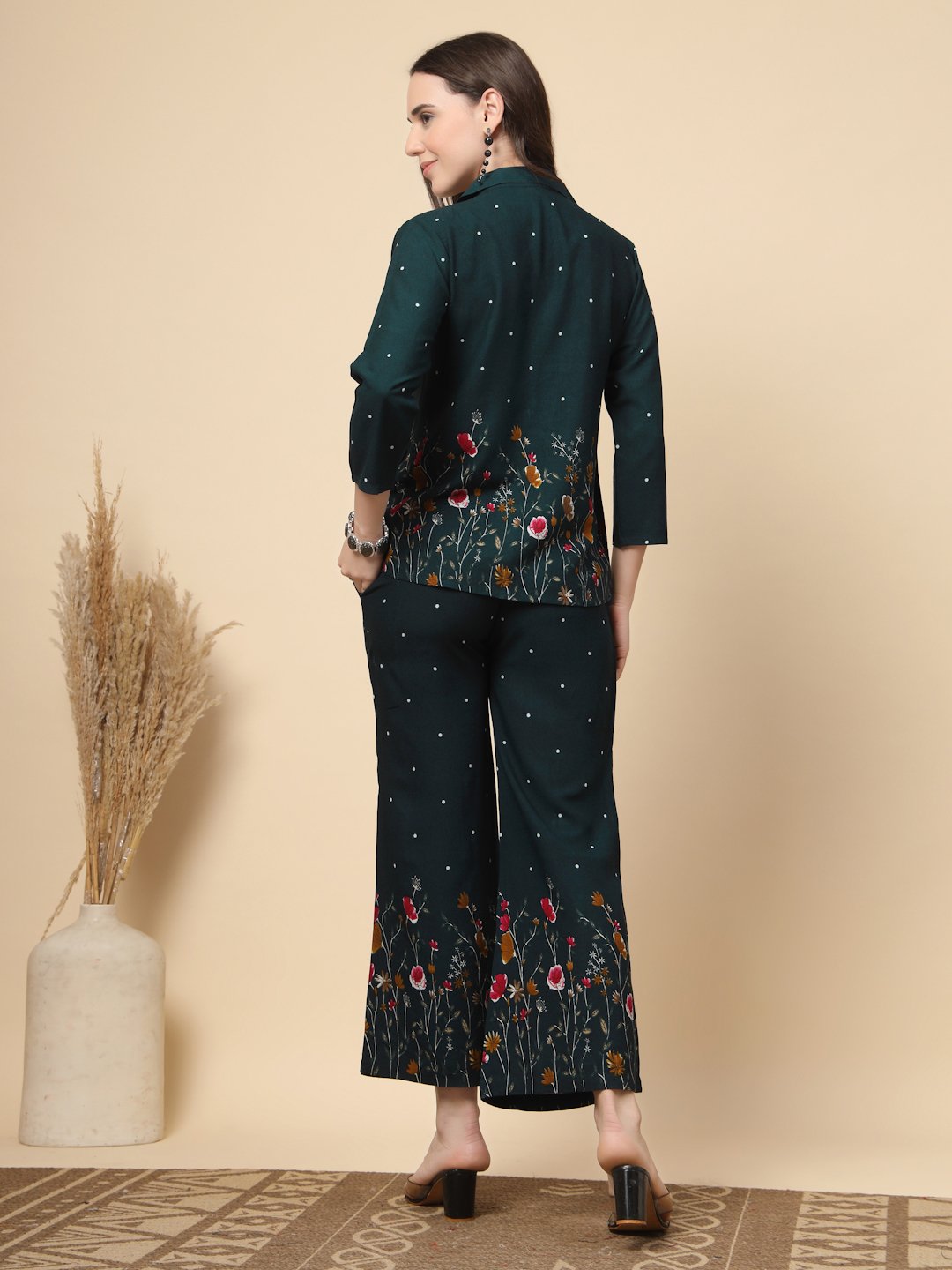 Green Cotton Printed Shirt With Trousers Co-Ords Set
