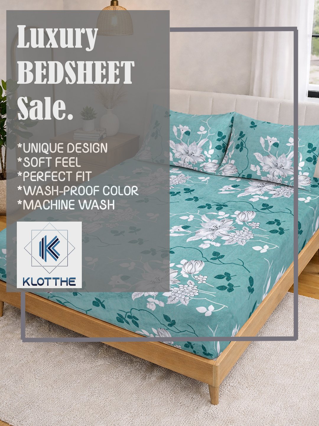 Green Floral Cotton Blend Fitted Double Bedsheet with 2 Pillow Covers