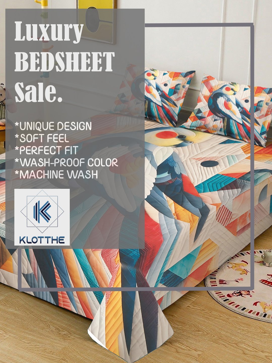 Multi Digital Animal Printed Cotton Blend Fitted Double Bedsheet with 2 Pillow Covers