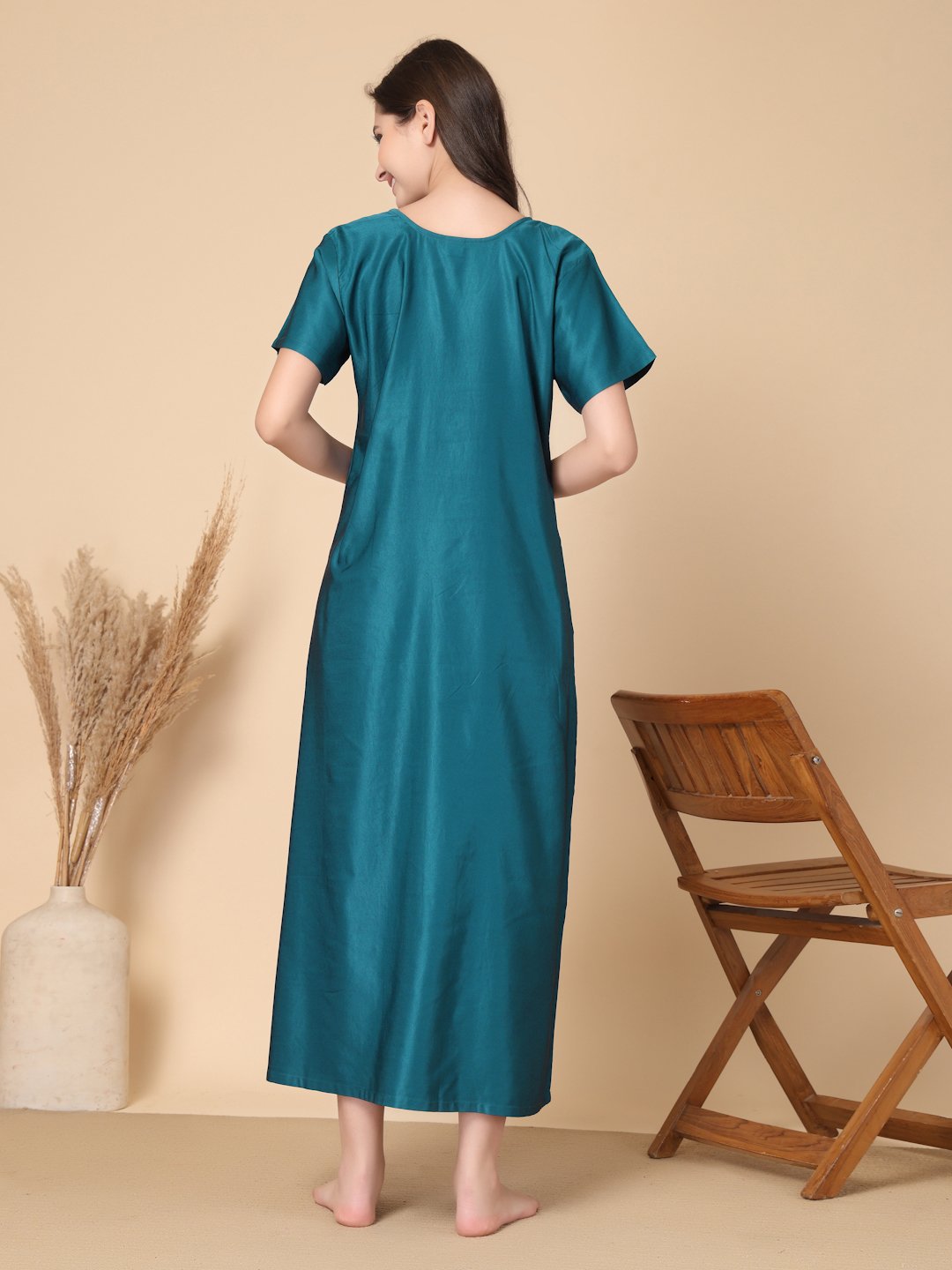 Turquoise Solid Soft Feel Cotton Blend Maxi