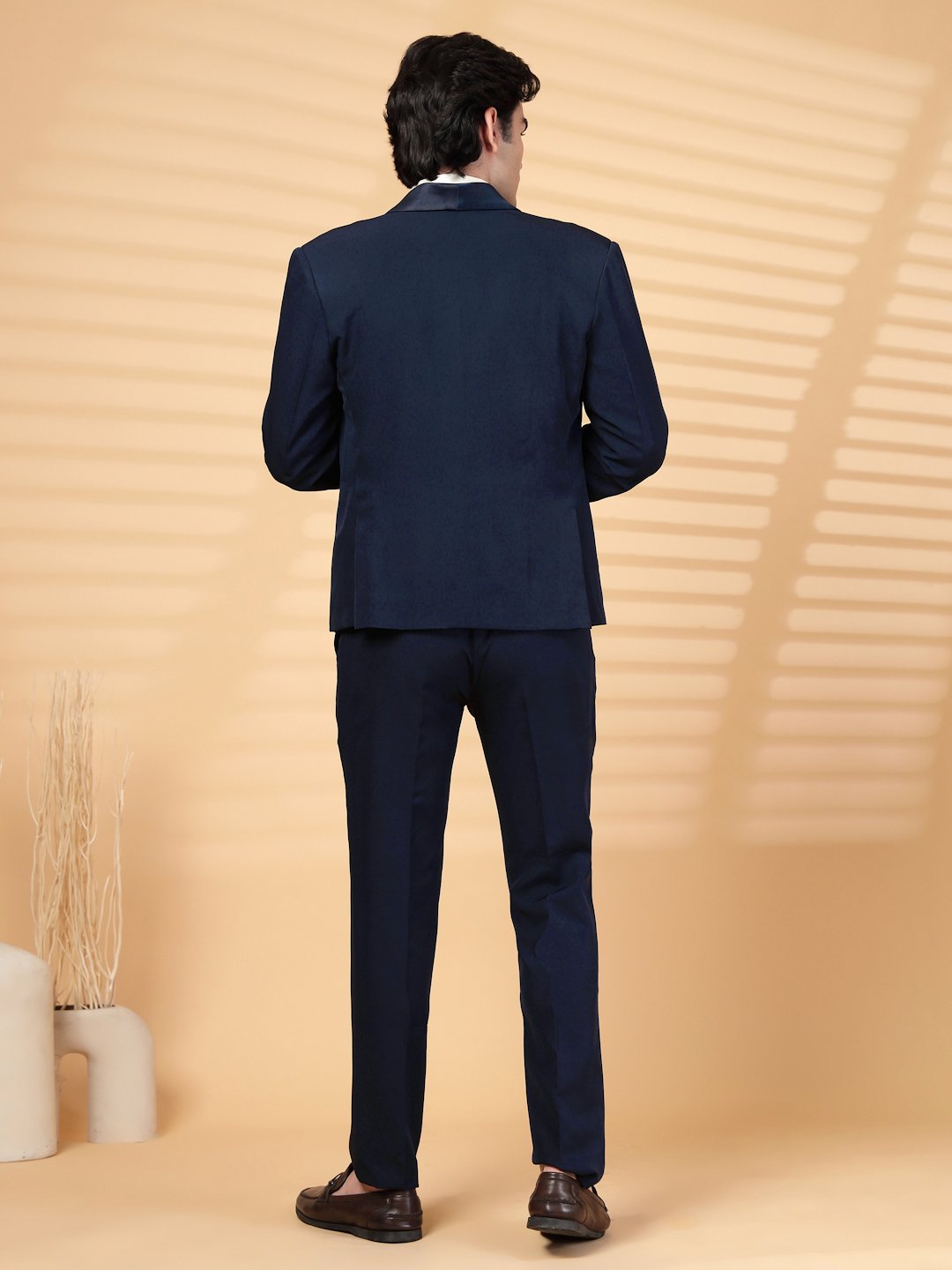 Blue Solid Embroidery Single-Breasted Two-Piece Party Suit