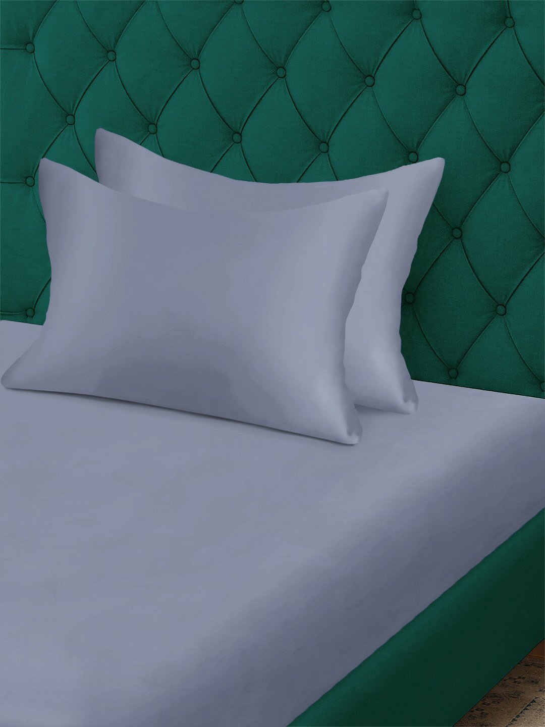 Lavender Solid 300 TC Cotton Blend Fitted Single Bedsheet with 2 Pillow Covers