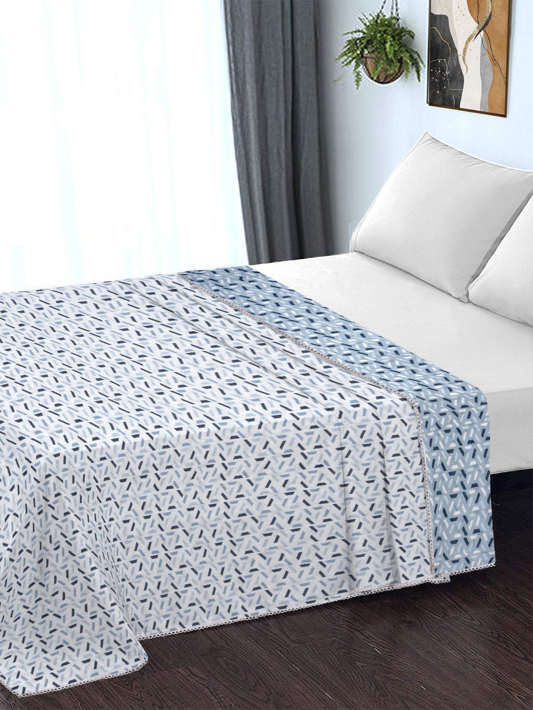 Blue Pure Cotton Geometric Double Bed Dohar