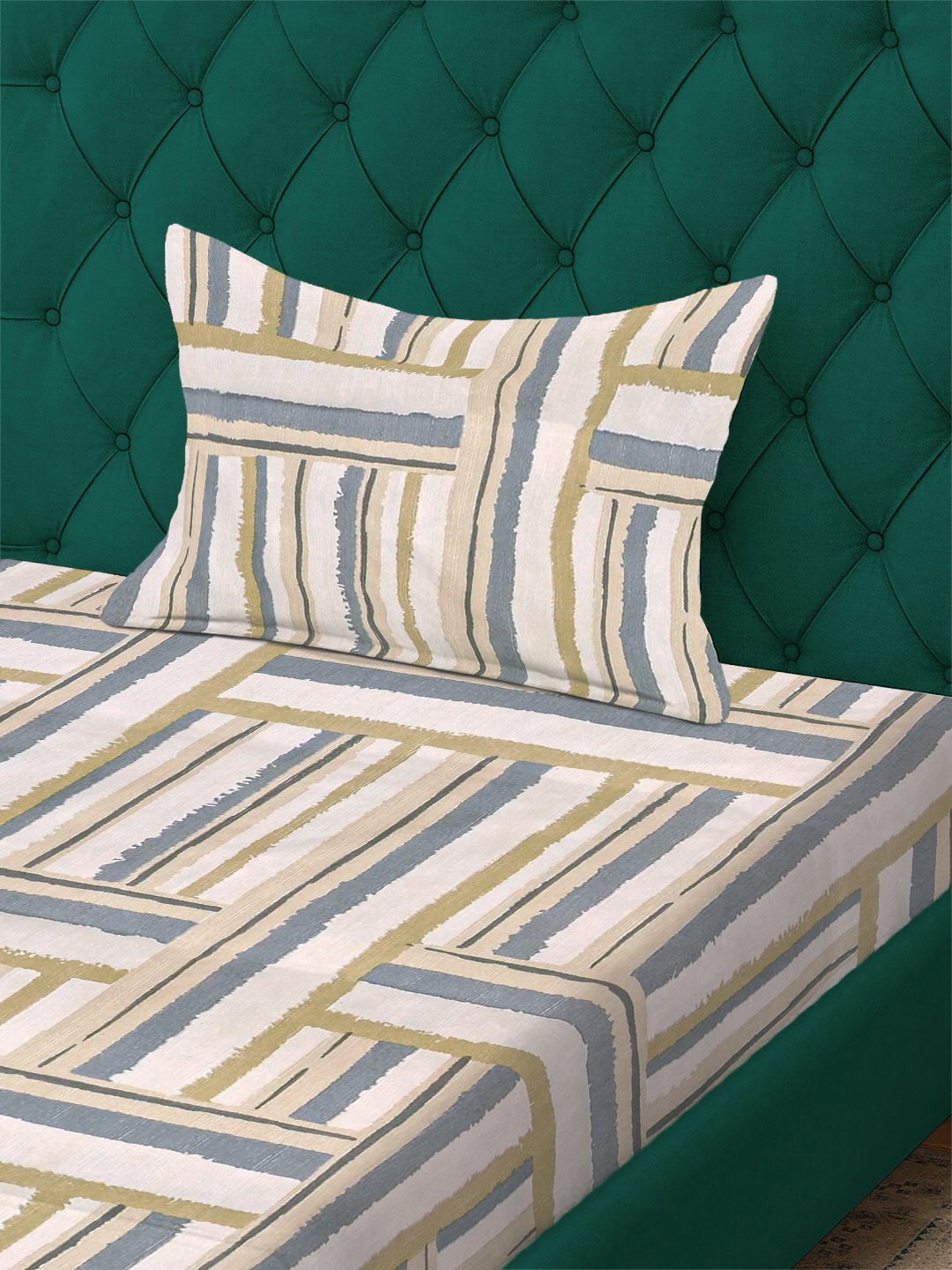 Multi Geometric 300 TC Cotton Blend Single Bedsheet with Pillow Cover