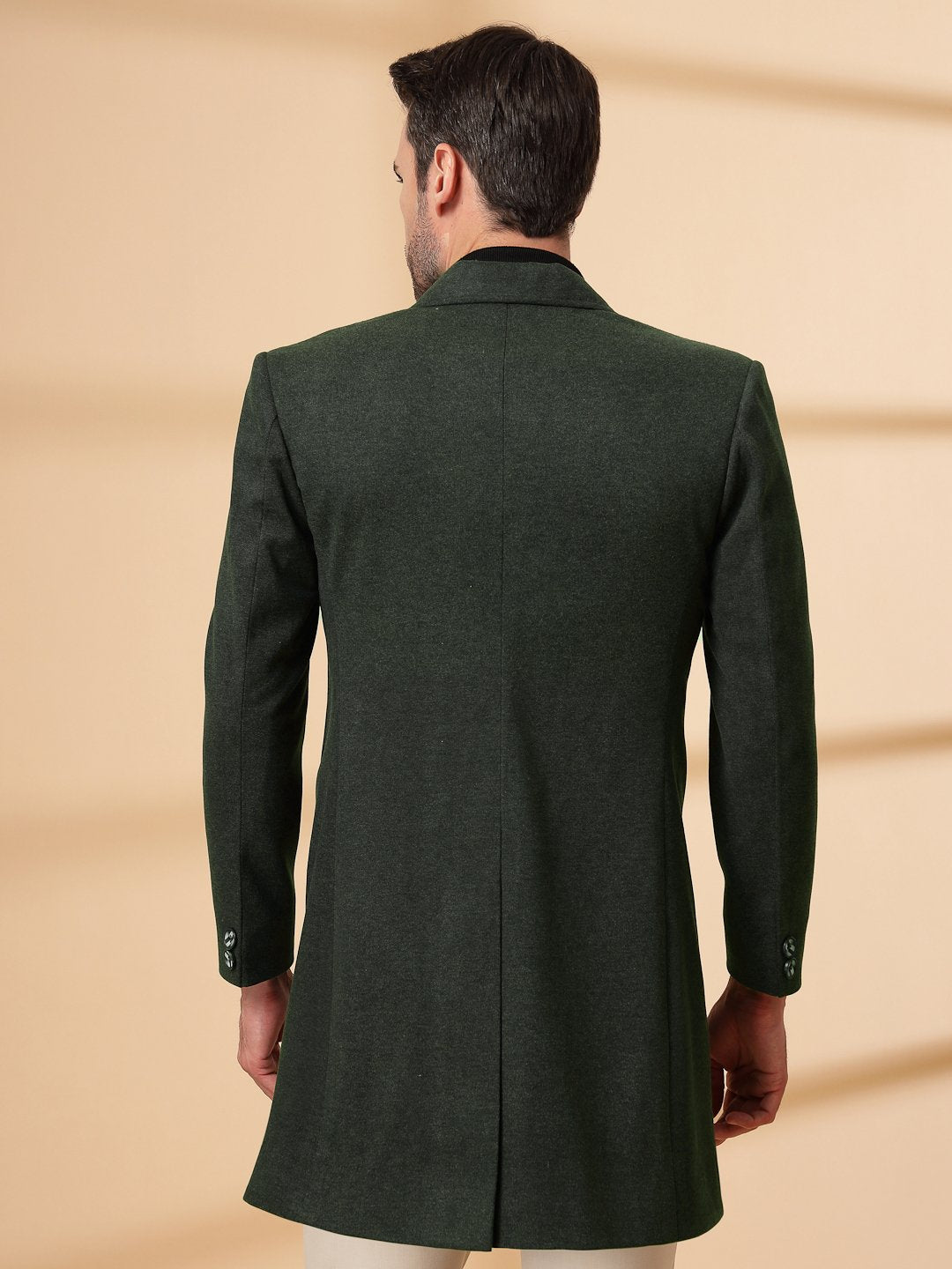 Olive Long Sleeve Double-Breasted Woolen Coat