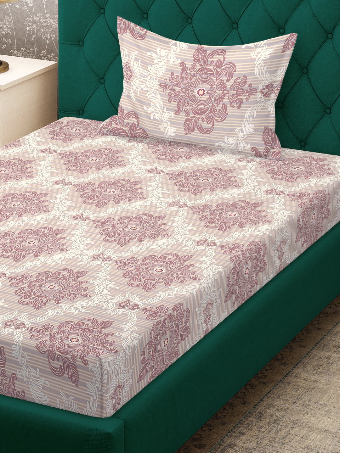 Multi Ethnic Motifs 300 TC Cotton Blend Single Bedsheet with Pillow Cover