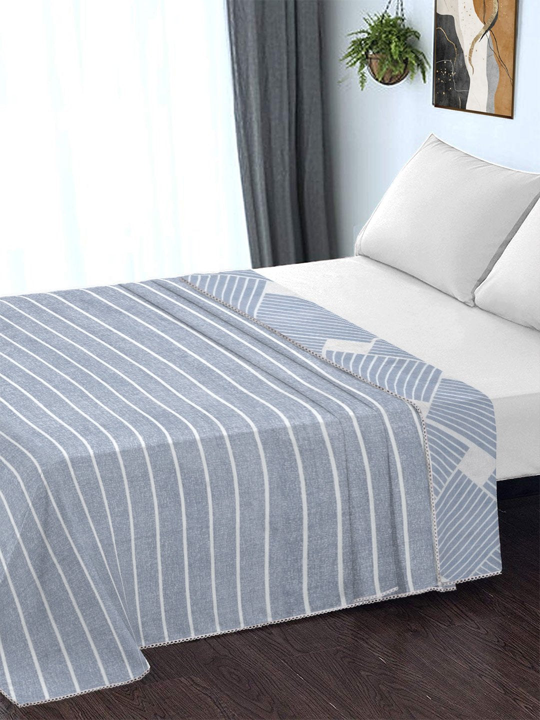 Blue Cotton Blend Geometric Double Bed Dohar