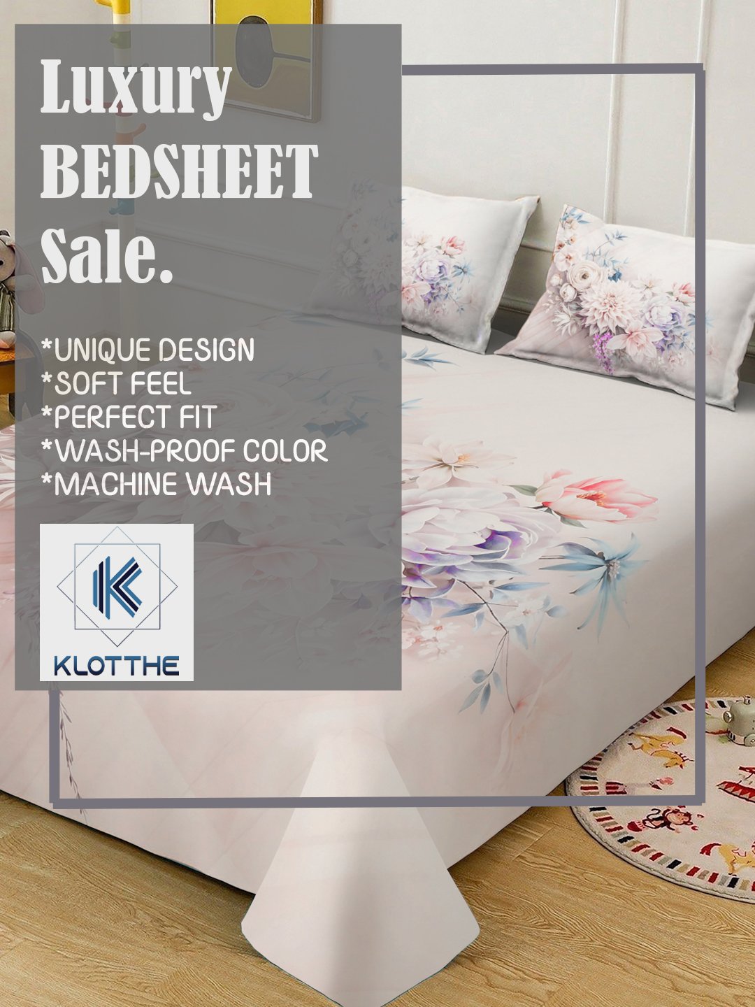 Multi Digital Floral Printed Cotton Blend Double Bedsheet with 2 Pillow Covers