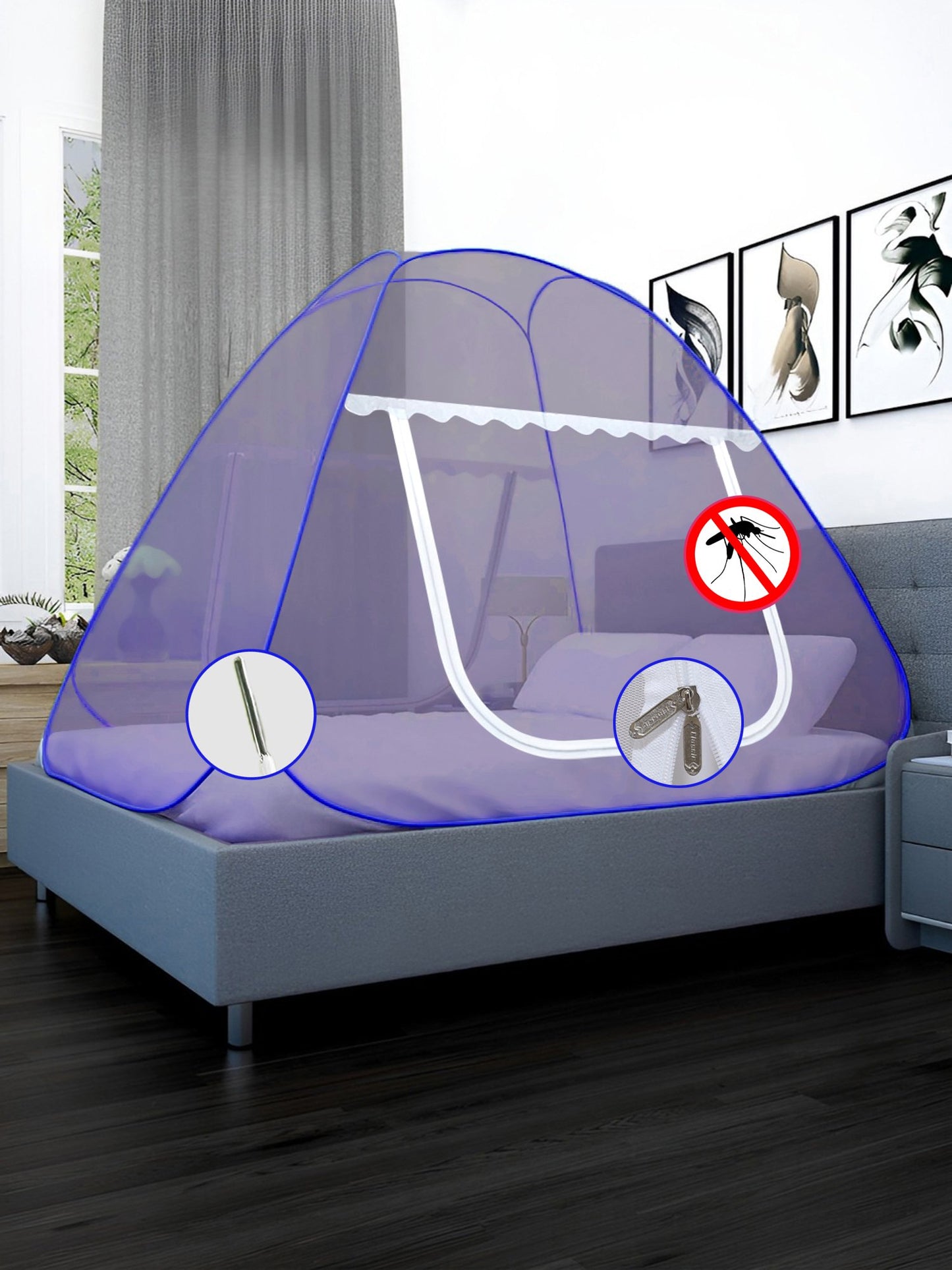 Blue King Size Washable Foldable Mosquito Net