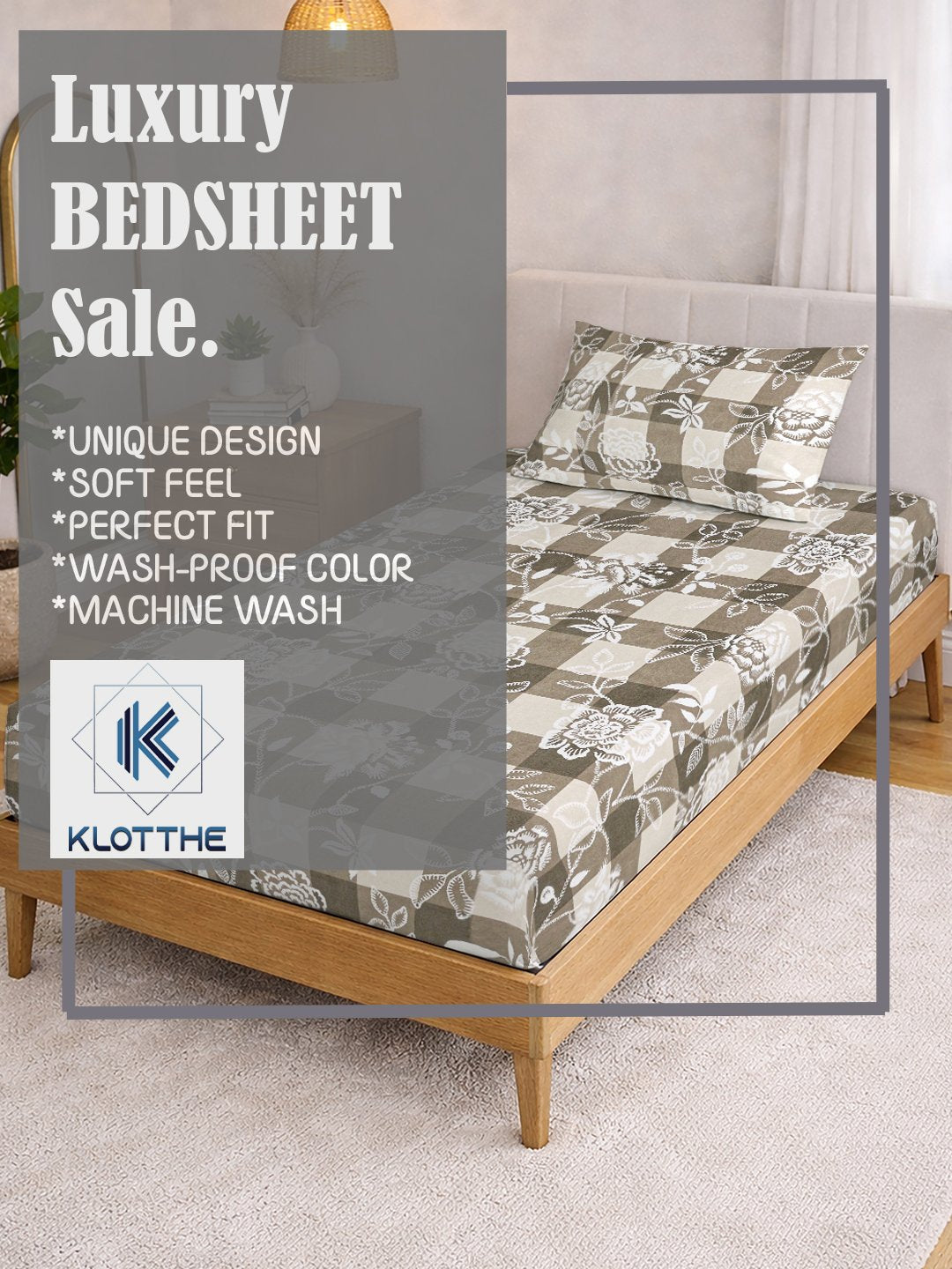Begie Floral Cotton Blend Fitted Single Bedsheet with Pillow Cover
